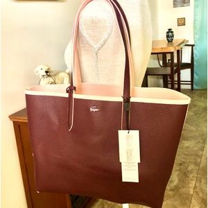 Auth Rare Lacoste Reversible Two-Tone Tote Detachable Pouch & Matching Wallet